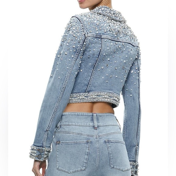 NWOT! Alice + Olivia Nelson Embellished Denim Jacket, Size XS - Picture 4 of 17